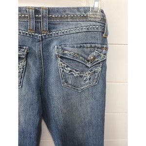 Karma Blue girls size 12 denim skinny ultra stretch embroidered stitching jeans
